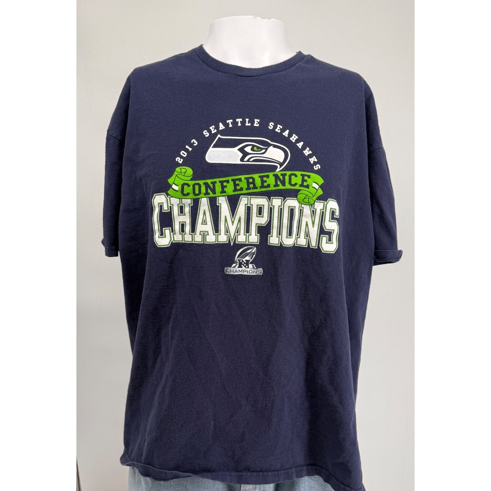 NFL Seattle Seahawks 2013 Conference Champions T-Shirt Navy Blue Mens XL